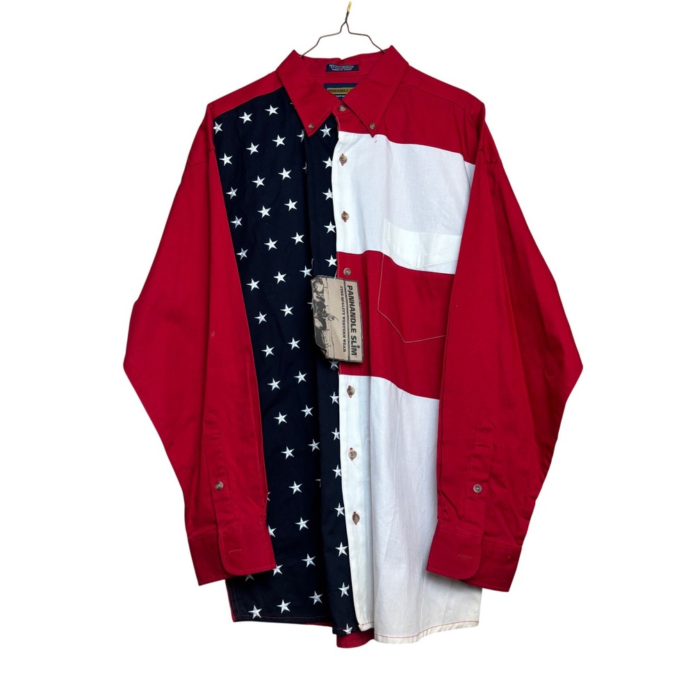 y2k Panhandle Slim Western Shirt Mens Large L Red American Flag Stars Stripes